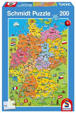PUZZLE 200 EL - Ilustrowana mapa Niemiec, SCHMIDT