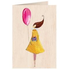 Karnet drewniany C6 + koperta Kobieta z balonem (1)