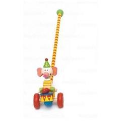 Drewniana zabawka do pchania - klaun z bębenkiem (1)