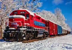 Puzzle 1500 Czerwony pociąg w zimie (1)