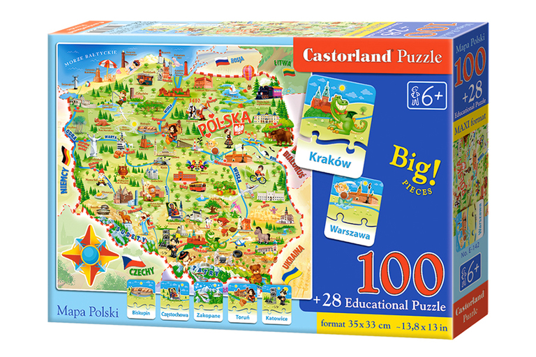 PUZZLE 100 EL + 28 EL - Mapa Polski CASTORLAND (1)