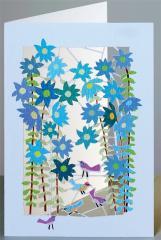 Karnet PM154 wycinany + koperta Niebieskie kwiaty (1)