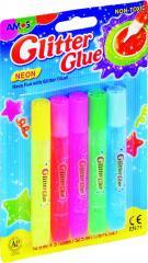 Klej Glitter Glue neonowy 5 kolorów blister AMOS (1)
